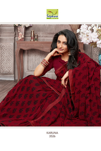 Maroon Indian Designer Border Saree