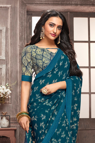 Blue Fancy Designer Georgette Saree