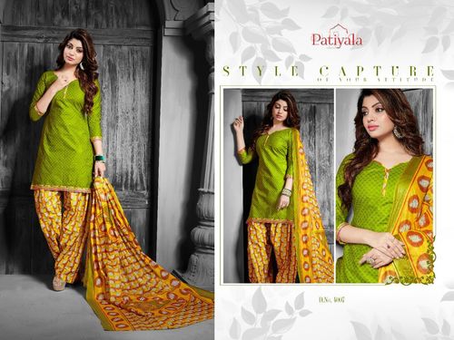 Green Beautiful Cotton Patiyala Dress Material