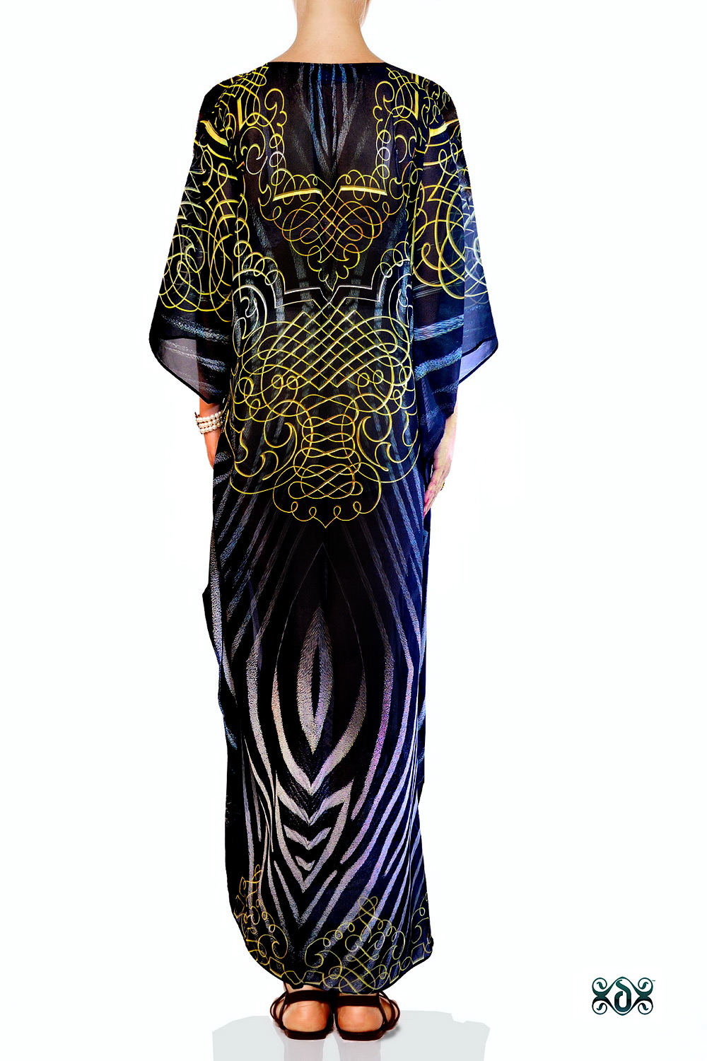 Animal Print Long Embellished Kaftan Bust Size: 60 Inch (In)