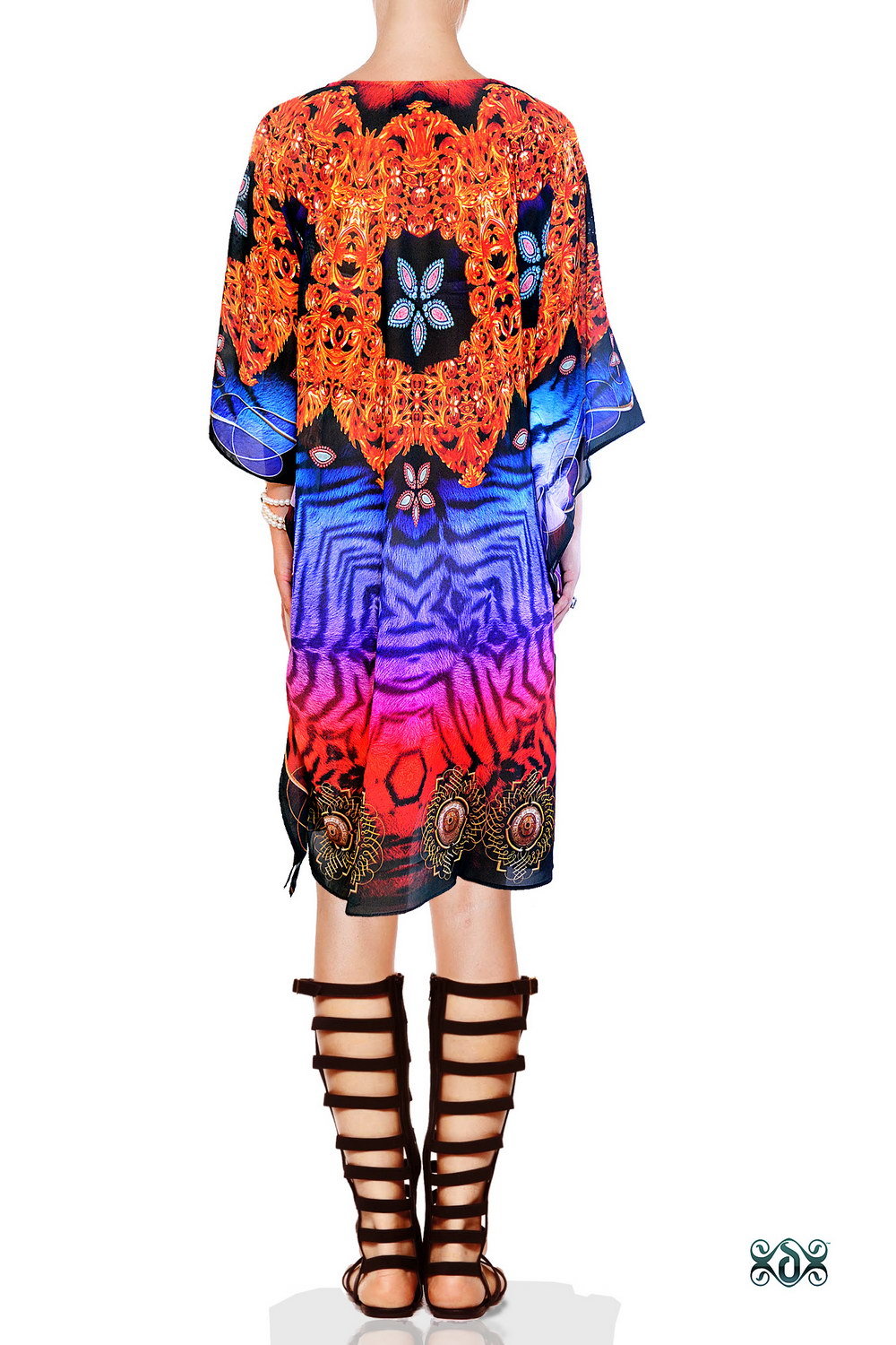 Devarshy Animal Print Short Embellished Kaftan Decoration Material: Stones