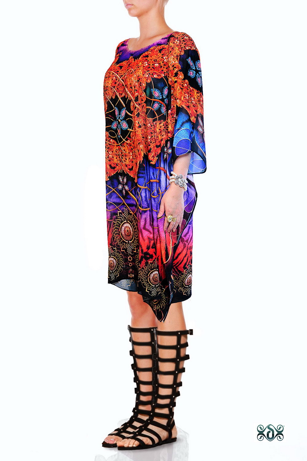 Devarshy Animal Print Short Embellished Kaftan Decoration Material: Stones