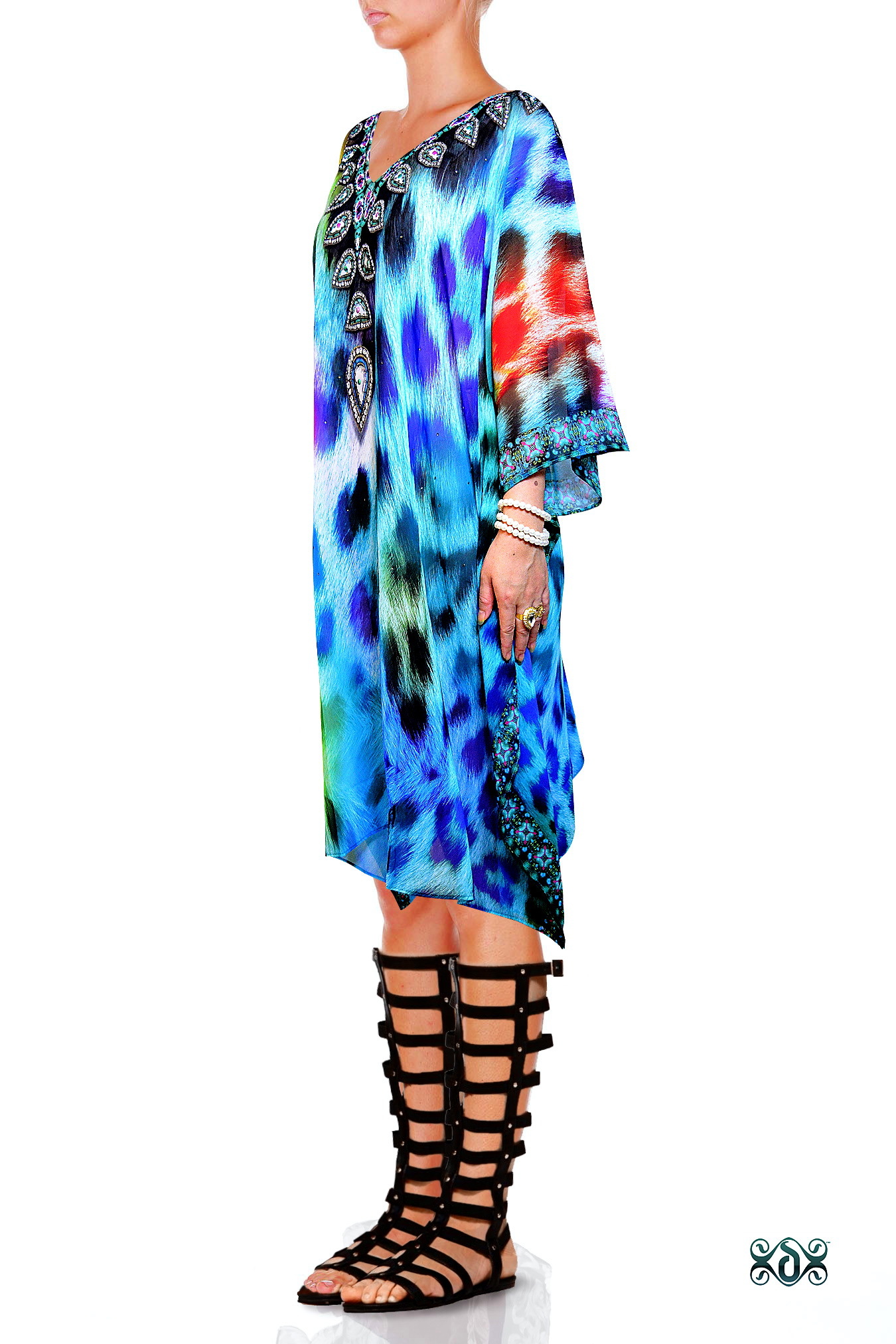 Short Georgette Digital Printed Kaftan Decoration Material: Stones