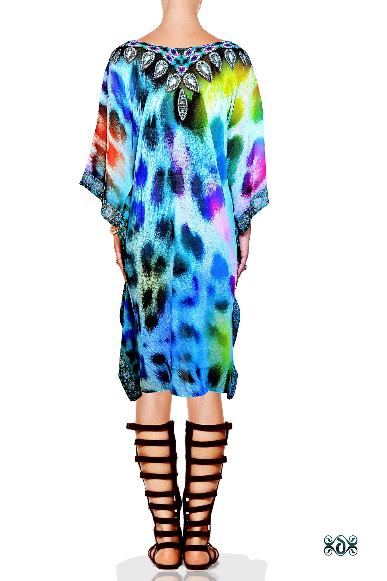 Short Georgette Digital Printed Kaftan Decoration Material: Stones