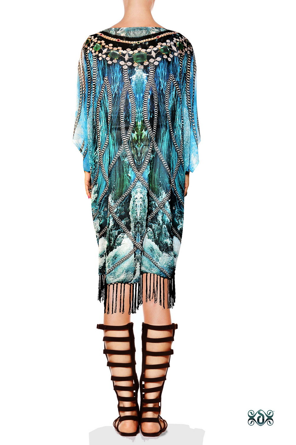 Digital Print Fringes Short Kimono Jacket Bust Size: 65 Inch (In)
