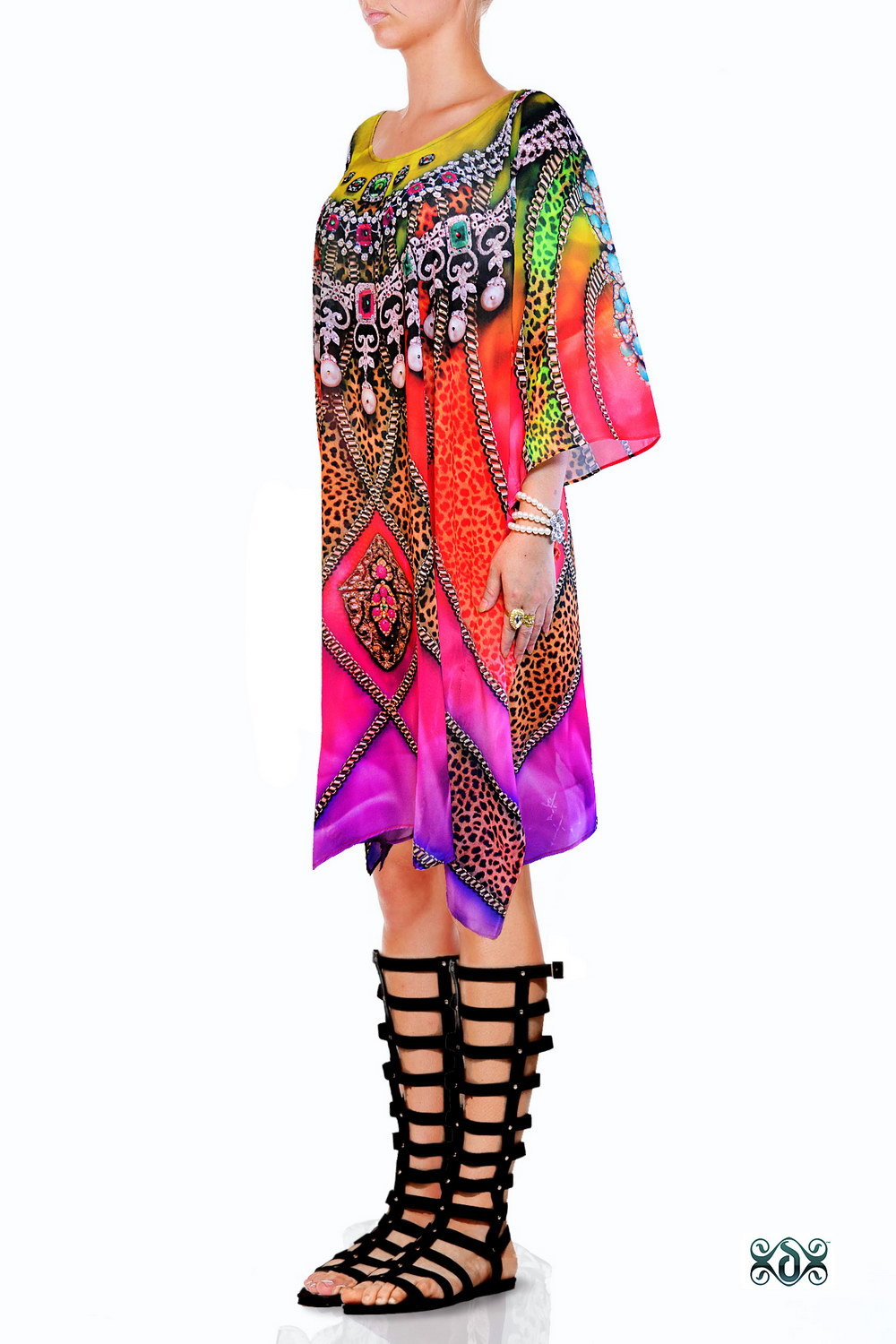 Devarshy Digital Print Short Georgette Kaftan Bust Size: 56 Inch (In)