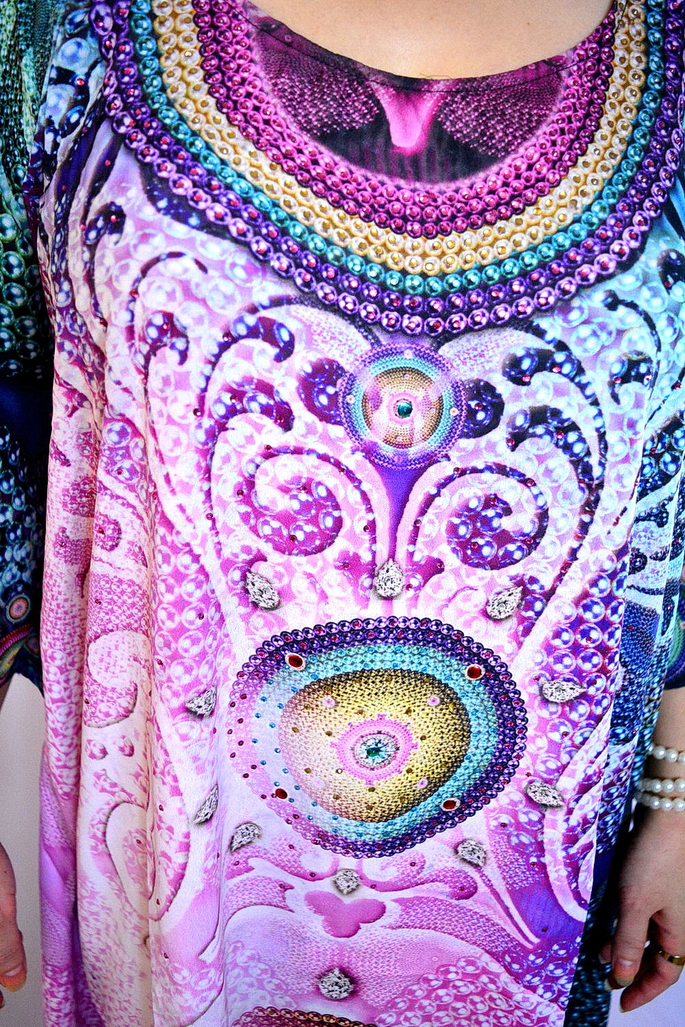 Digital Printed Kaftan - Crepe Fabric, 35-37 Inches Length | Hand Embellished With Premium Crystals, Breathable And Washable, Plus Size Available, All Season Wear