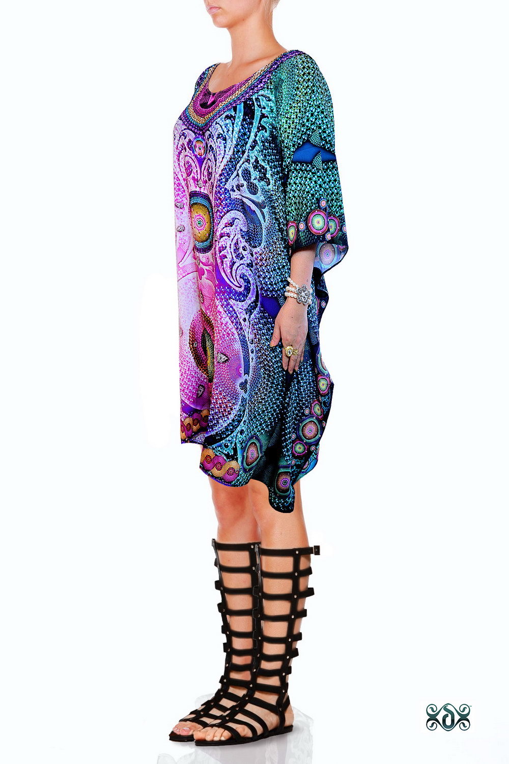 Digital Printed Kaftan - Crepe Fabric, 35-37 Inches Length | Hand Embellished With Premium Crystals, Breathable And Washable, Plus Size Available, All Season Wear