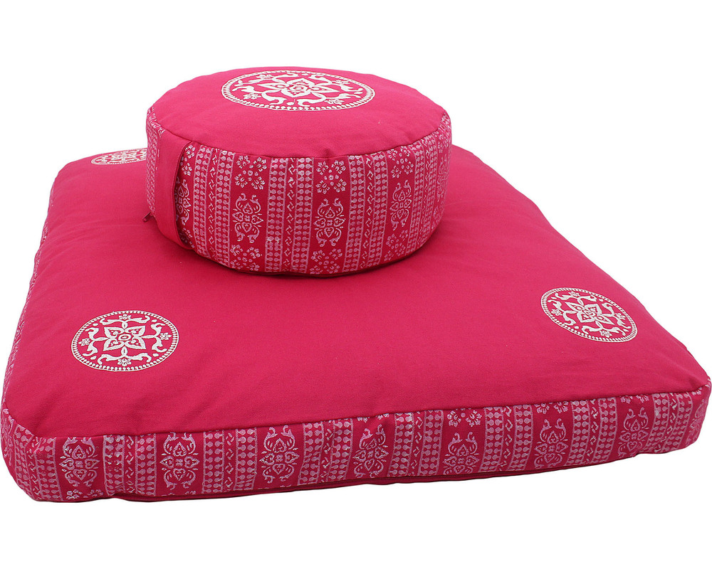 Meditation Cushion Set- Block Print Pink Dimensions: 36X15 Cm  Centimeter (Cm)