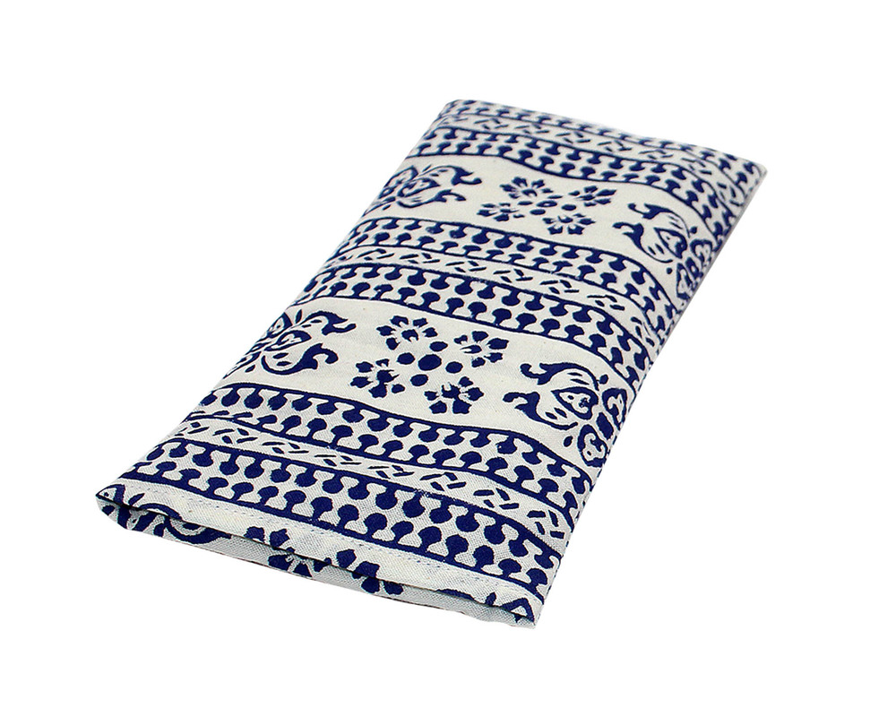 Block Printed Eye Pillow - Cotton Sheeting with Zippered Cotton Drill, 22.5x10.5 cm, Custom Color, Infused with Dried Lavender and Linseed for Yoga & Meditation