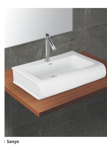 White Sanyo Table Top Wash Basin Installation Type: Wall Mounted