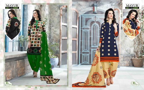 मल्टी कलर प्योर कॉटन मयूर ड्रेस मटीरियल