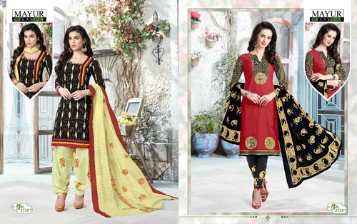 मल्टी कलर मयूर प्रिंटेड ड्रेस मटेरियल