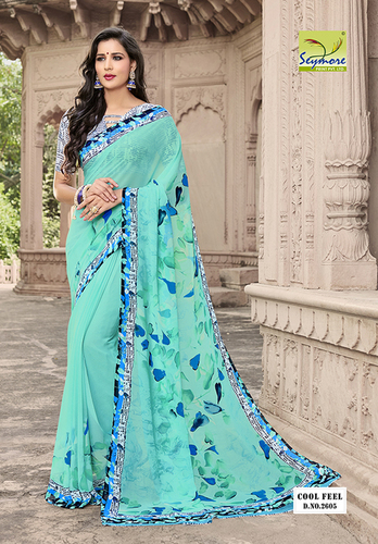 Casual Georgette Saree - Georgette Fabric, Printed Pattern, Blue Color | High Fabric Strength, Unique Designs, Vibrant Color Combinations