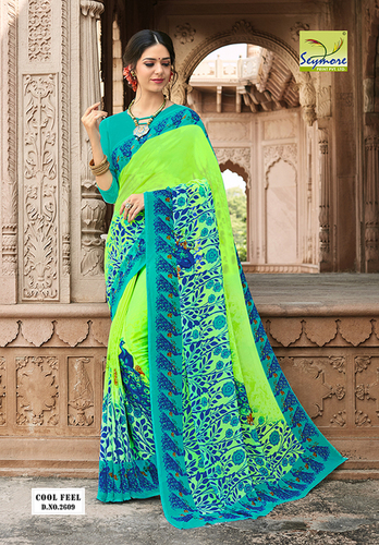 Fancy Saree - Georgette Fabric, Printed Pattern, Green Color | Unique Designs, Vibrant Color Combinations, Easy to Carry, Bollywood Style