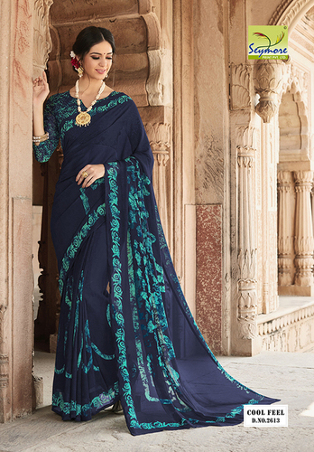 Blue Printed Georgette Saree