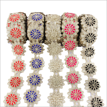 Garment Cut Work Lace - Silk Material 2-3 Cm Width | Embroidered Pattern With Decorative Bead Accents One-sided Elegance