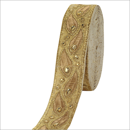 Maharani Lace - Mono Net & Silk Material, Width 2-3 Inches | One Sided Fancy Lace With Shiny Sequins, Perfect For Sari & Dupatta Embellishment