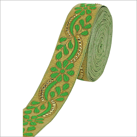 Maharani Lace - Mono Net & Silk Material, Width 2-3 Inches | One Sided Fancy Lace With Shiny Sequins, Perfect For Sari & Dupatta Embellishment