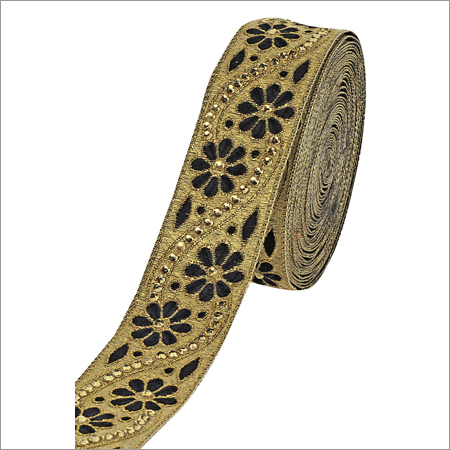 Border Laces - Silk Satin, 2-3 Inch Width | Embroidered Design with Sequin Decoration