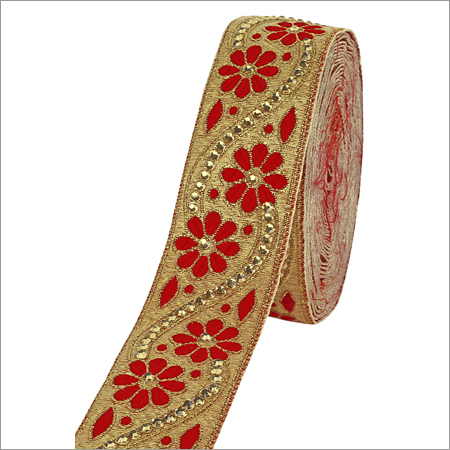 Flower Laces - Silk Material, 2-4 Inch Wide | One Sided, Printed Pattern with Sequin Decoration