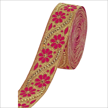 Embroidery Saree Border Laces - Polyester, 9-12m Length, 2-3in Width, Printed - One Sided, Sequins Decoration, Elegant Aesthetic