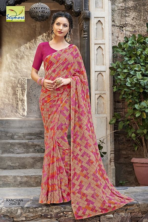 Fancy Printed Sarees - Georgette Fabric, Multi Color Design | Bollywood Style, Elegant Printed Pattern