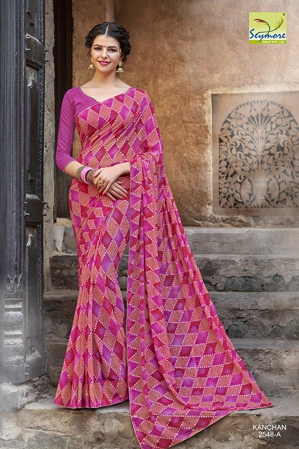 Fancy Printed Sarees - Georgette Fabric, Multi Color Design | Bollywood Style, Elegant Printed Pattern