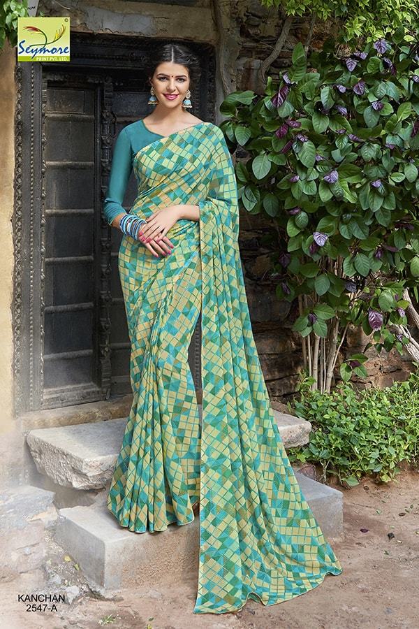 Fancy Printed Sarees - Georgette Fabric, Multi Color Design | Bollywood Style, Elegant Printed Pattern