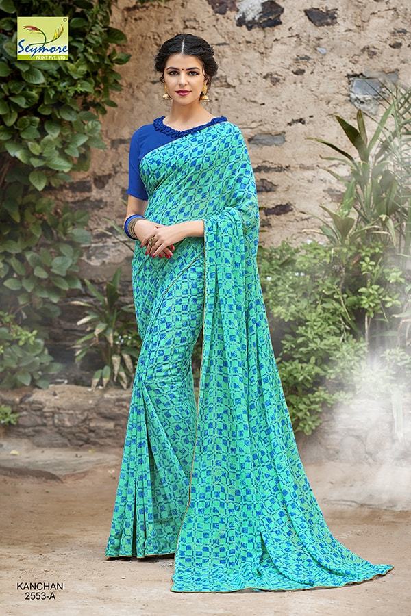 Designer Printed Sarees - Georgette Fabric, Multi Color, Bollywood Style | Elegant Printed Design For Festive Occasions And Gatherings