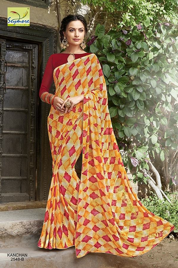 Designer Printed Sarees - Georgette Fabric, Multi Color, Bollywood Style | Elegant Printed Design For Festive Occasions And Gatherings