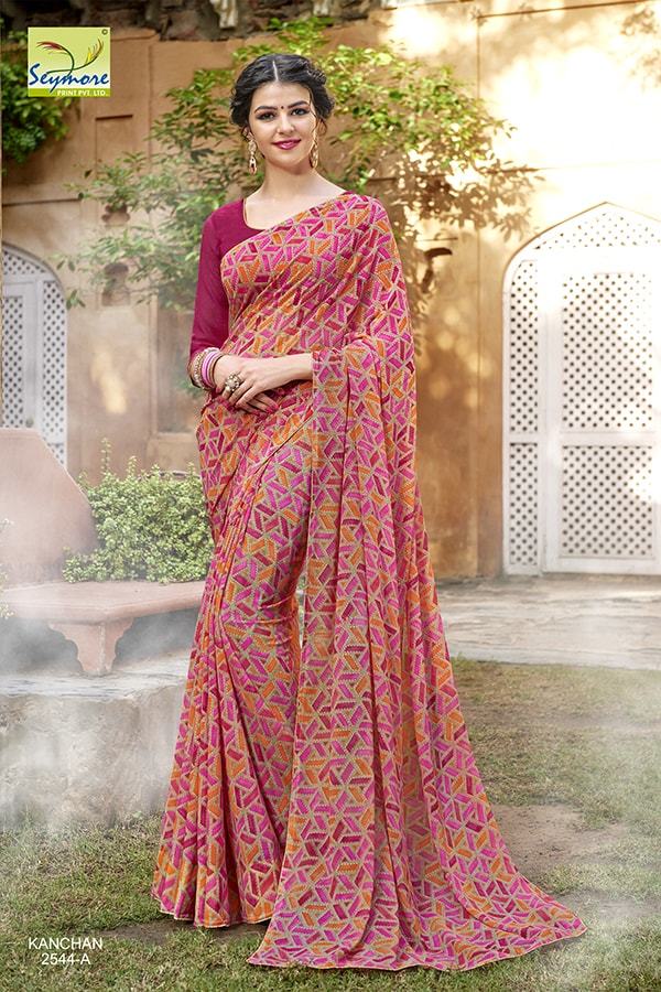 Designer Printed Sarees - Georgette Fabric, Multi Color, Bollywood Style | Elegant Printed Design For Festive Occasions And Gatherings