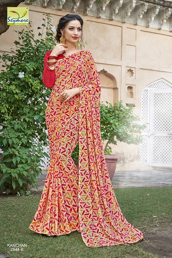 Designer Printed Sarees - Georgette Fabric, Multi Color, Bollywood Style | Elegant Printed Design For Festive Occasions And Gatherings
