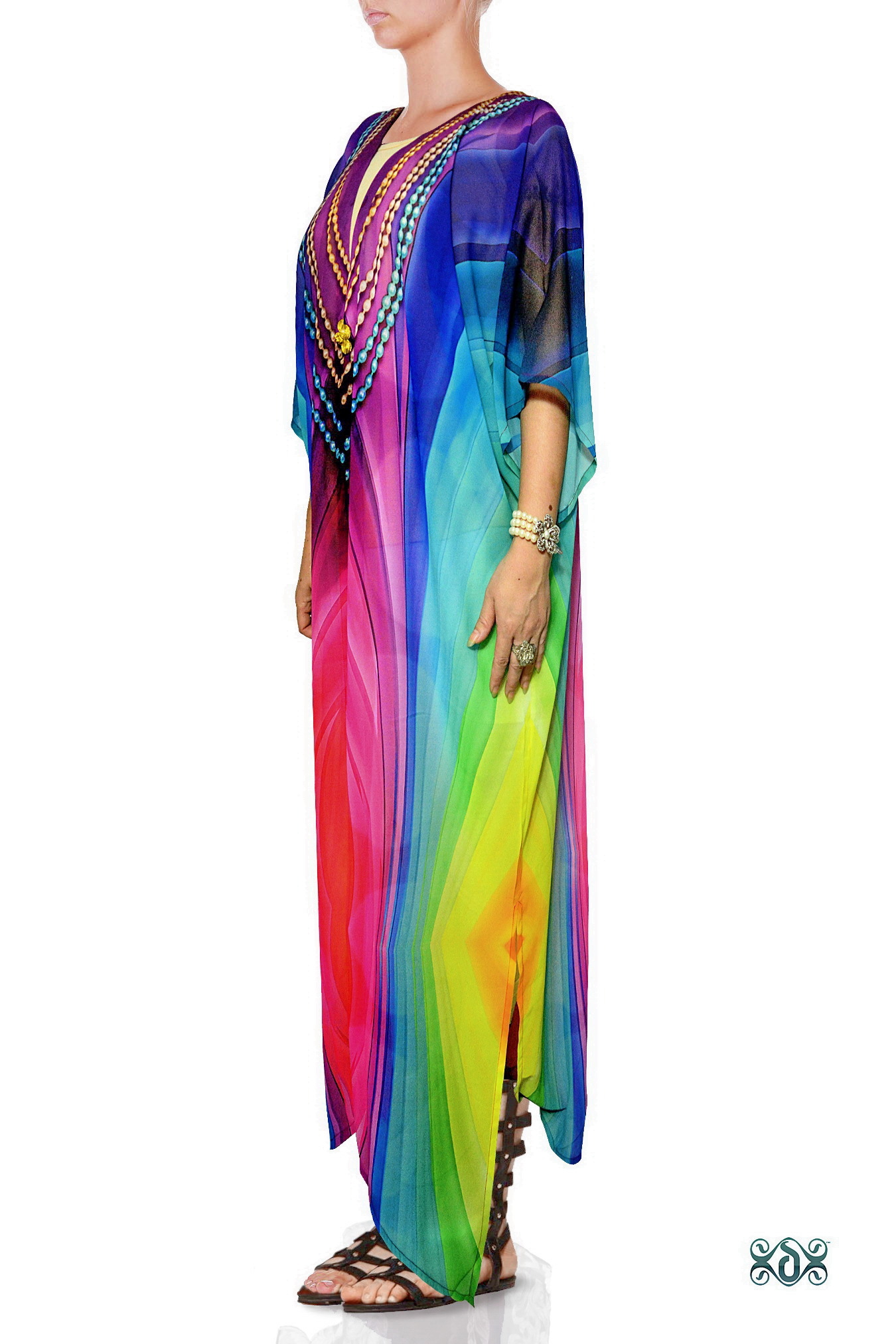 Digital Printed Long Satin Kimono Jacket Bust Size: 65 Inch (In)