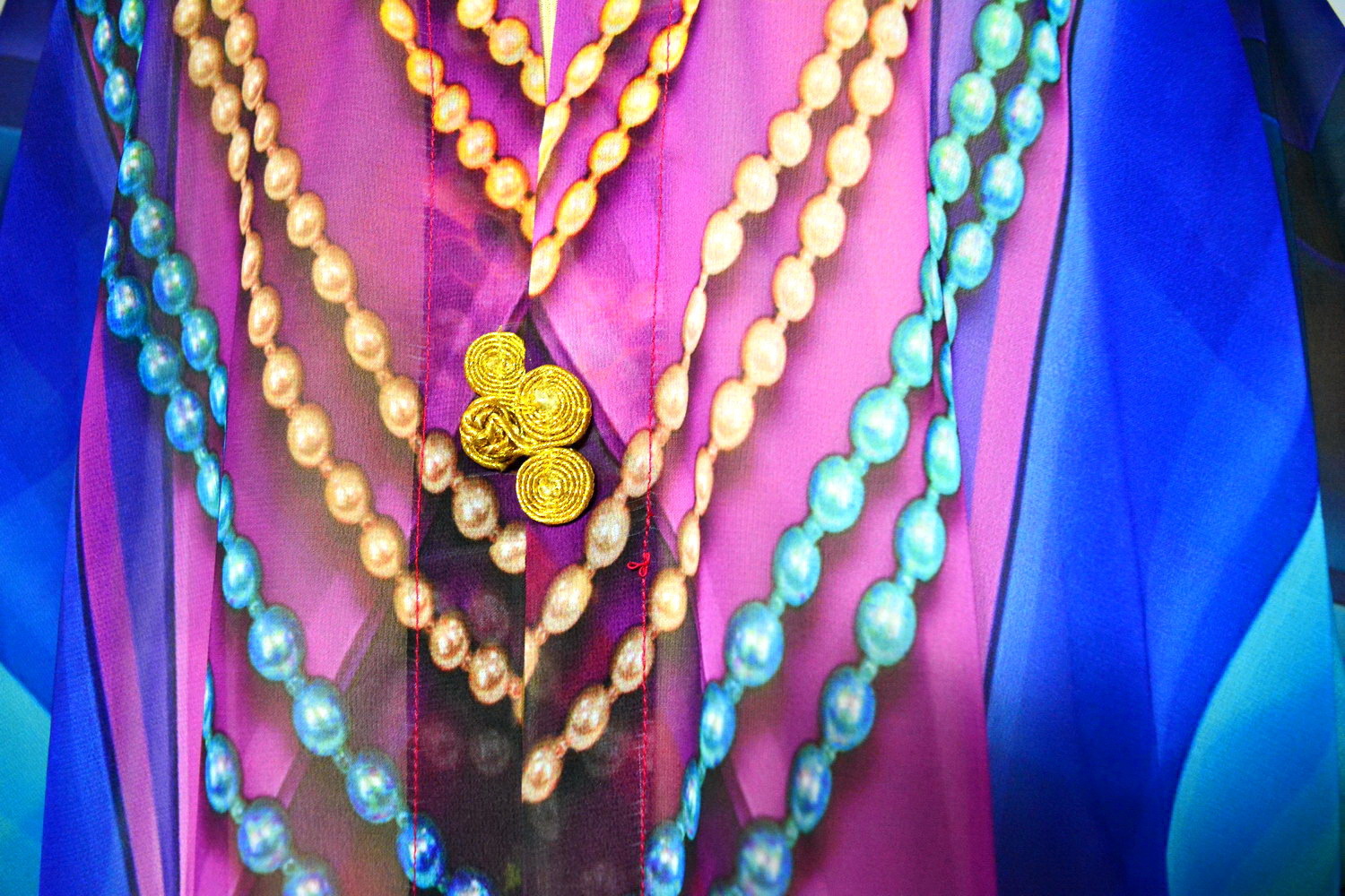 Digital Printed Long Satin Kimono Jacket Bust Size: 65 Inch (In)