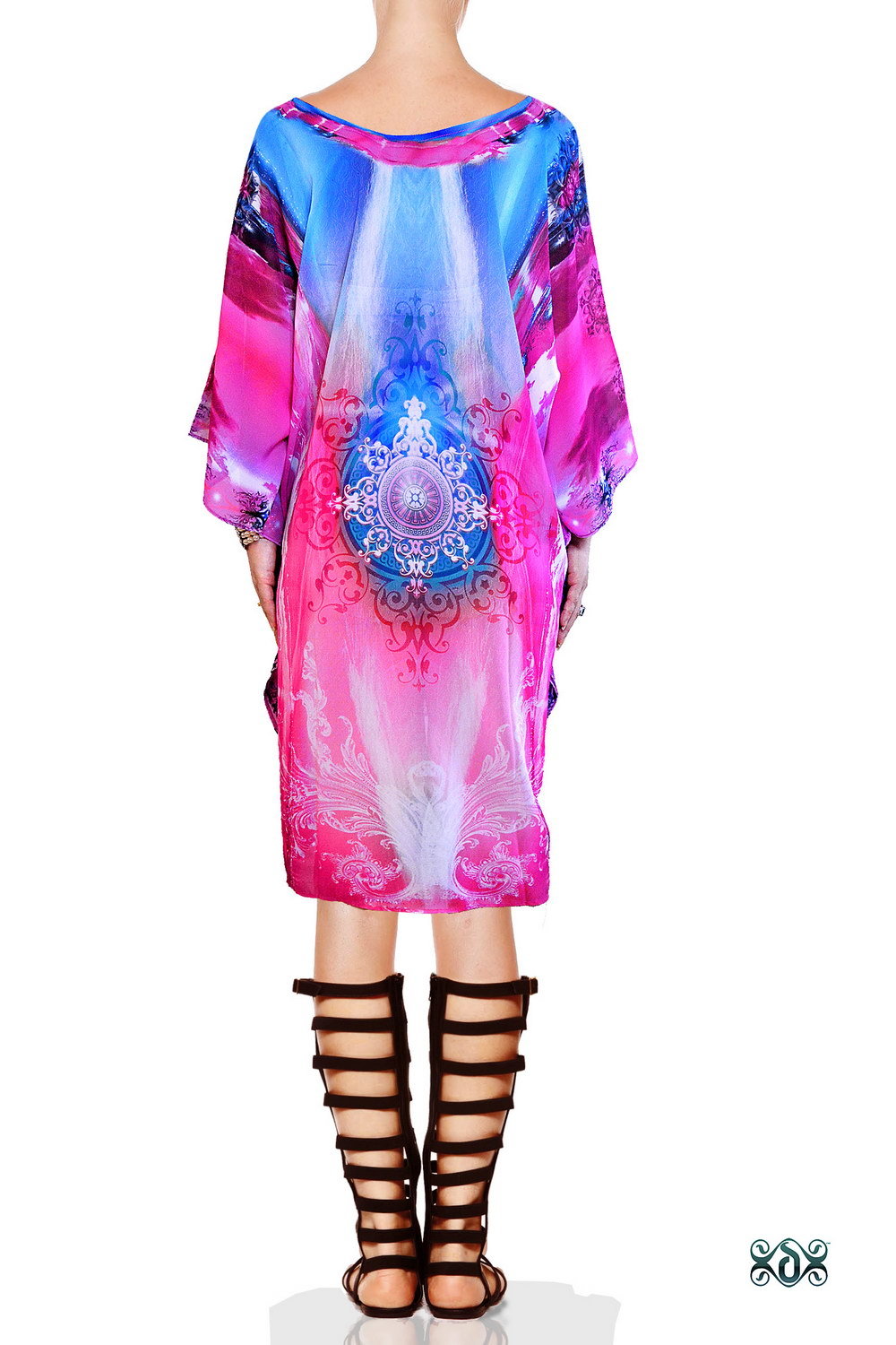 Digital Print Beach Cover-ups Short Kaftan - Crepe, 36 Inches Length | Hand Embellished With Superior Quality Crystals, Breathable, No Fade, Non-toxic, Washable, All Season Wear, Custom Sizes Available
