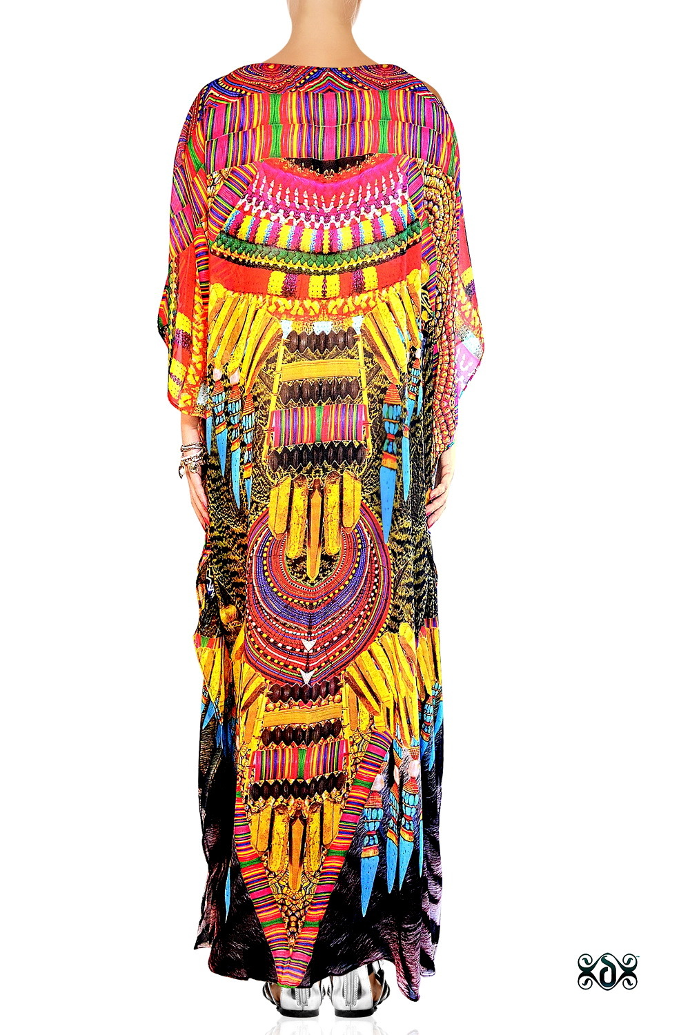 Multi Colors Digital Print African Tribal Long Beaded Kaftan