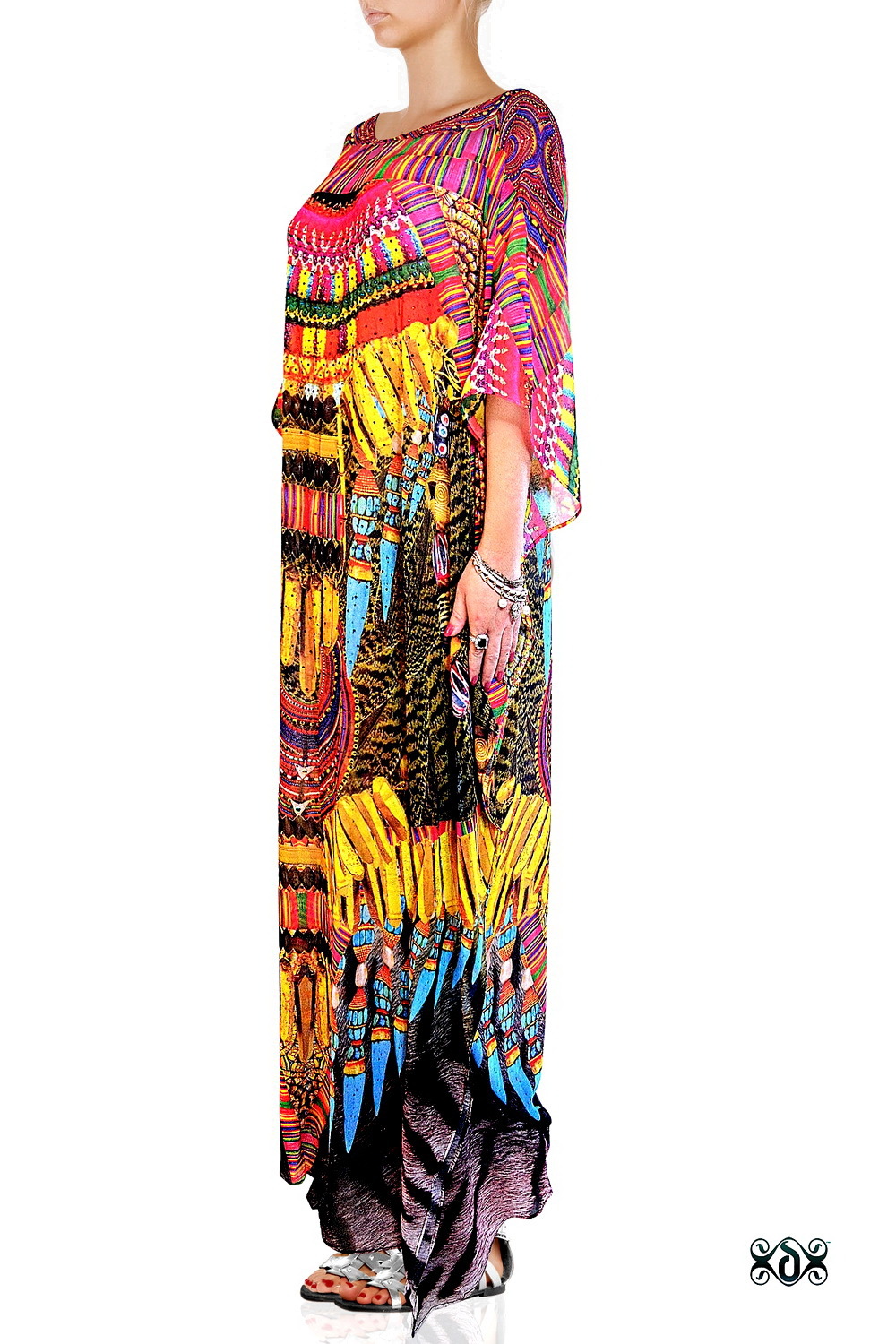Multi Colors Digital Print African Tribal Long Beaded Kaftan