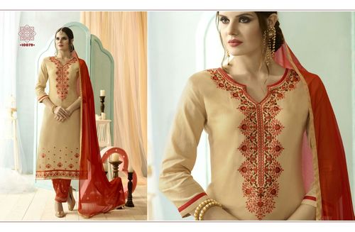 Embroidered Dress Material - Cotton, Size M/L/XL, Cream Color | Breathable, Quick Dry, Non-Toxic, Full Sleeves, Washable