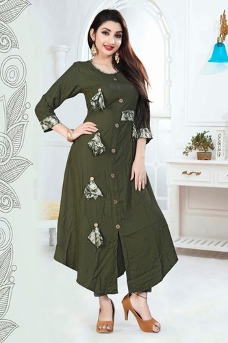 Green Ladies Fancy Embroided Kurtis