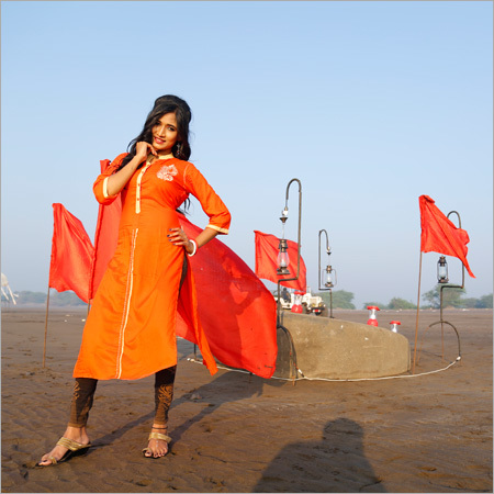 Orange Ladies Fancy Kurti