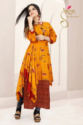 Ladies Printed Kurtis - Rayon Fabric, Sizes S-m-l-xl, 3/4th Sleeve, Modern Design | Cool Dry, Quick Dry, Ideal For Party Wear