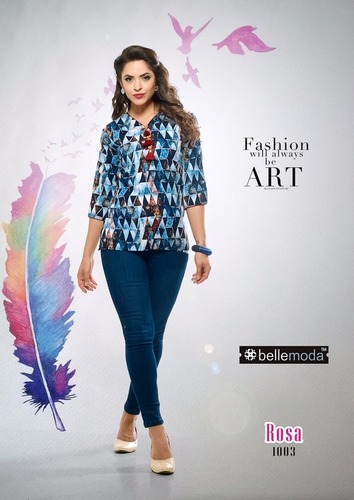 Blue Fancy Kurti With Jeans