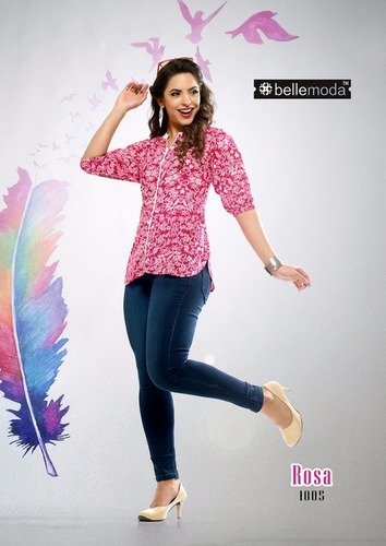 Pink Flower Printed Rosa Rayon Kurti