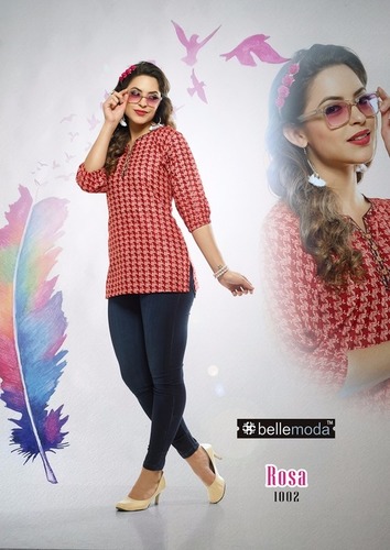 Indian Red Printed Rayon Kurti