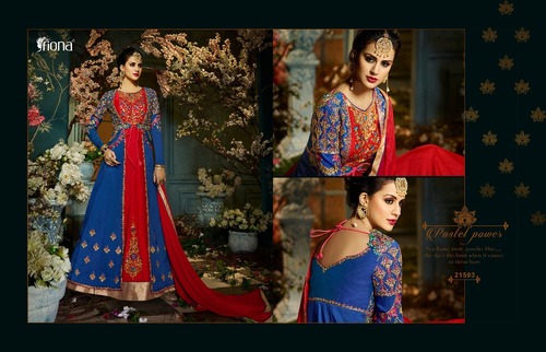 Red And Blue Designer Party Wear Evening Gowns