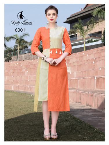Red And Cream Rayon Fancy Kurtis