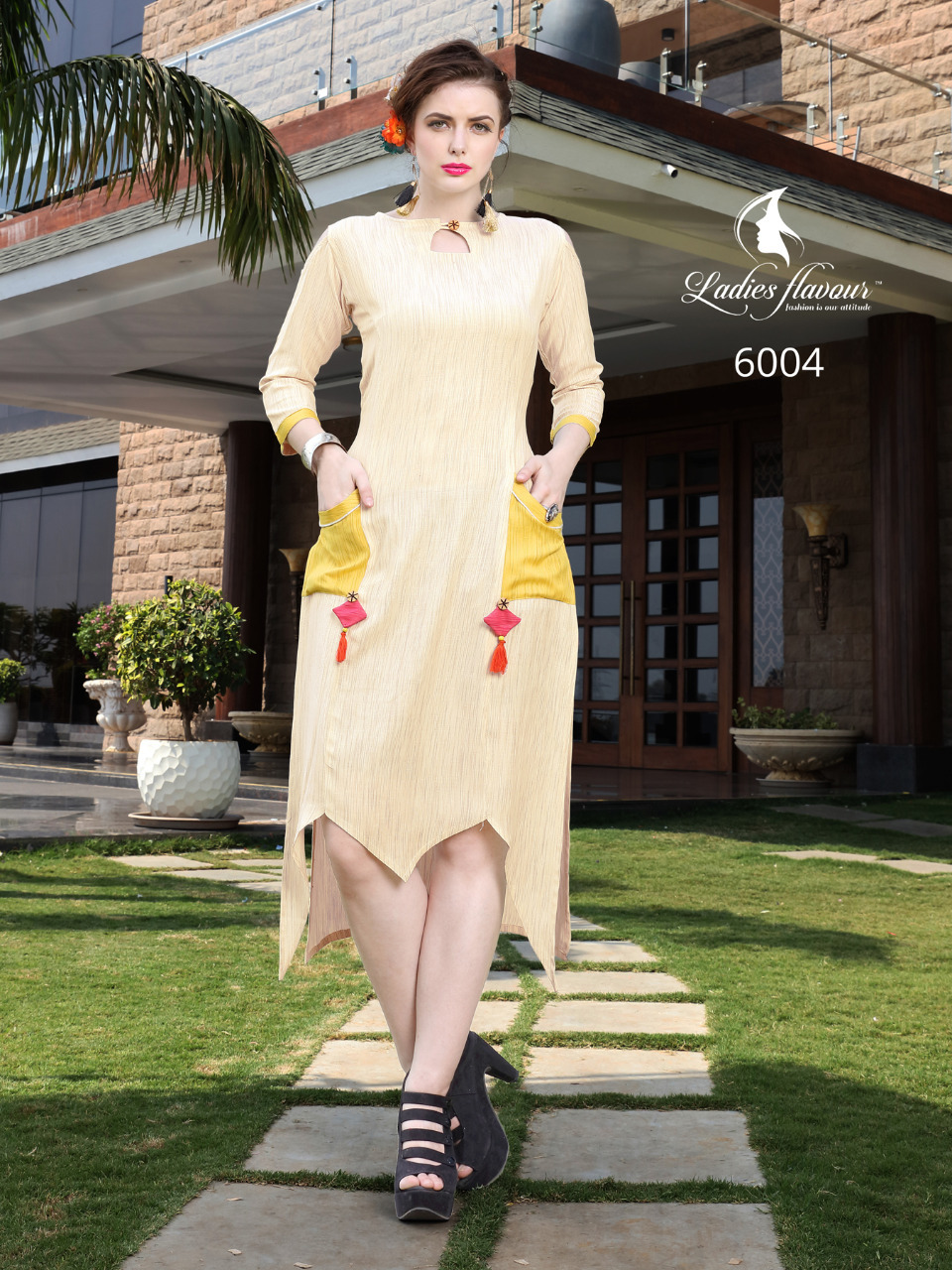 Red And Cream Rayon Fancy Kurtis