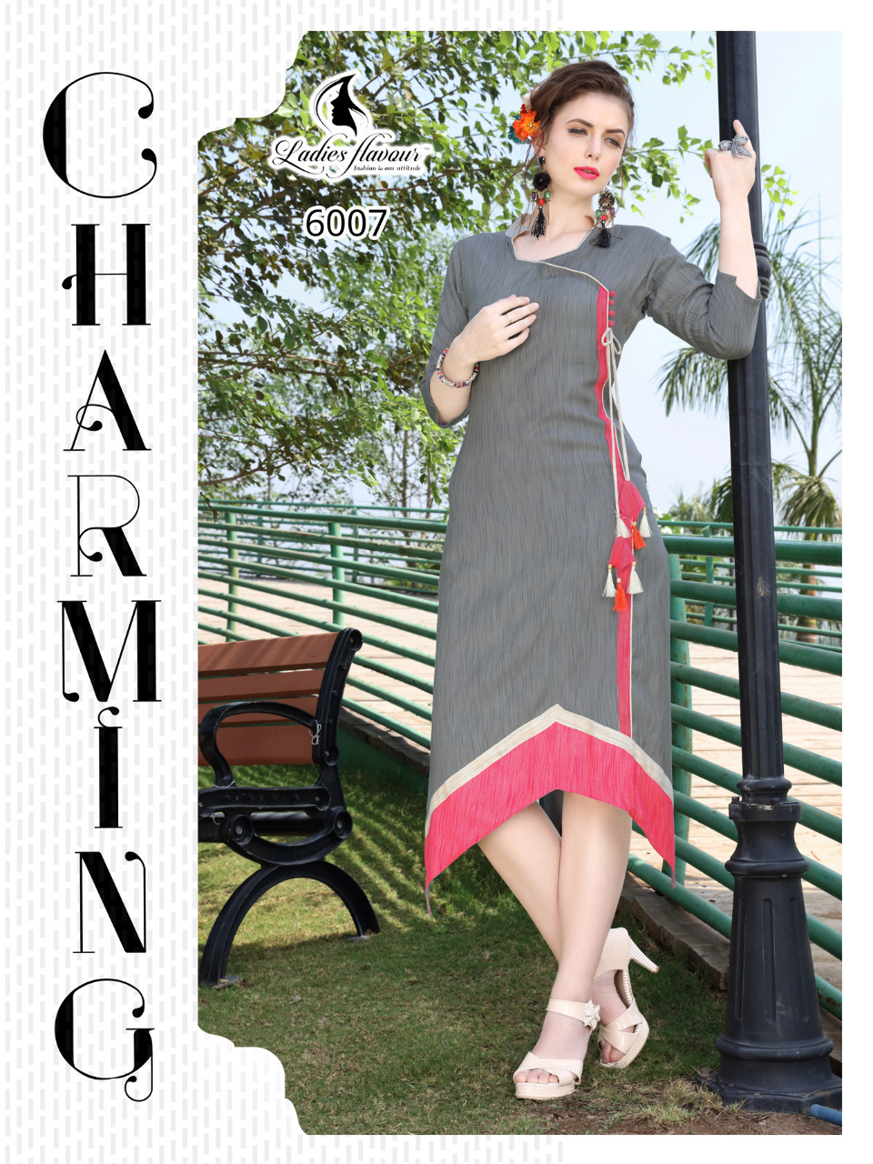 Red And Cream Rayon Fancy Kurtis