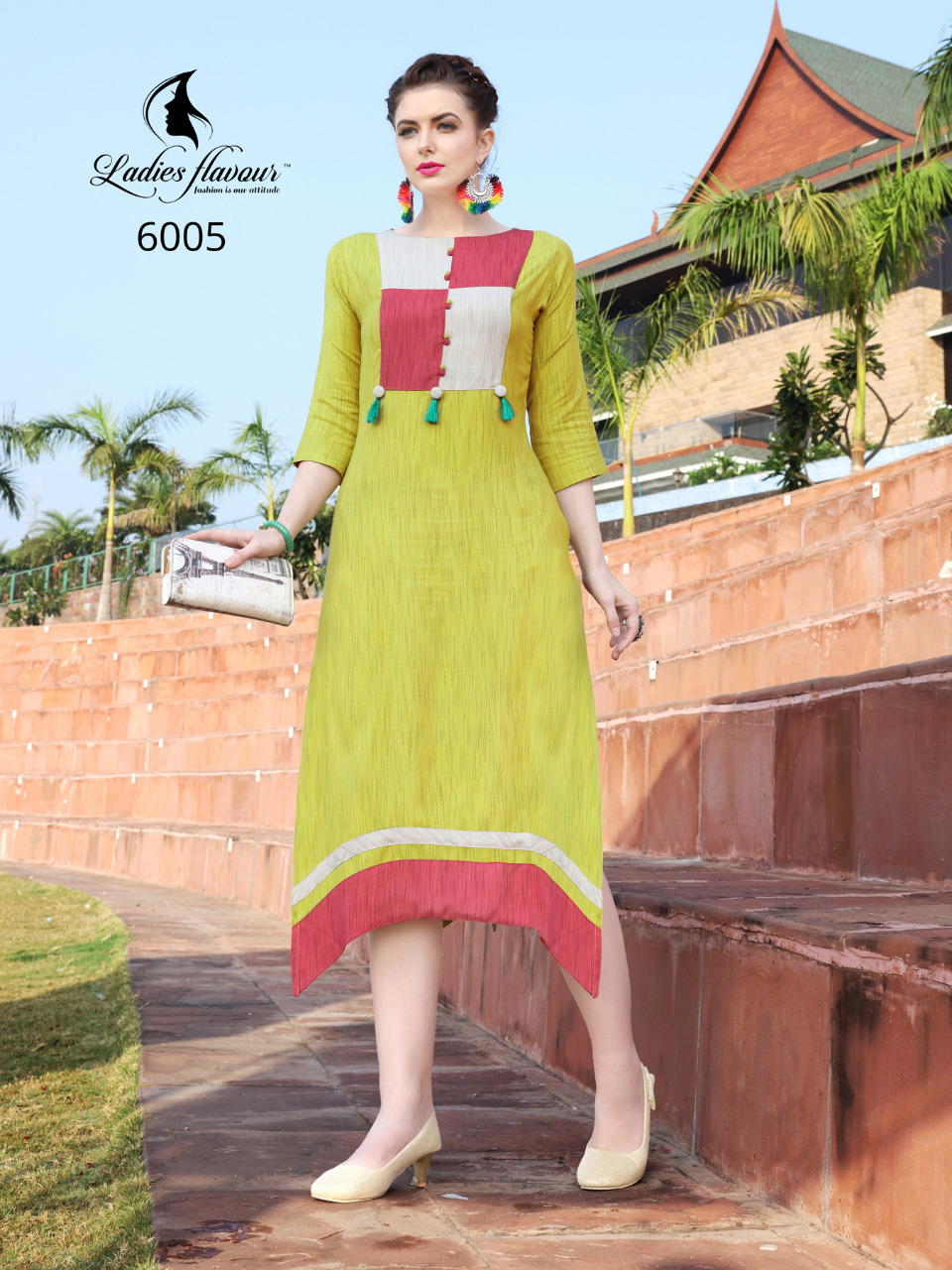 Red And Cream Rayon Fancy Kurtis